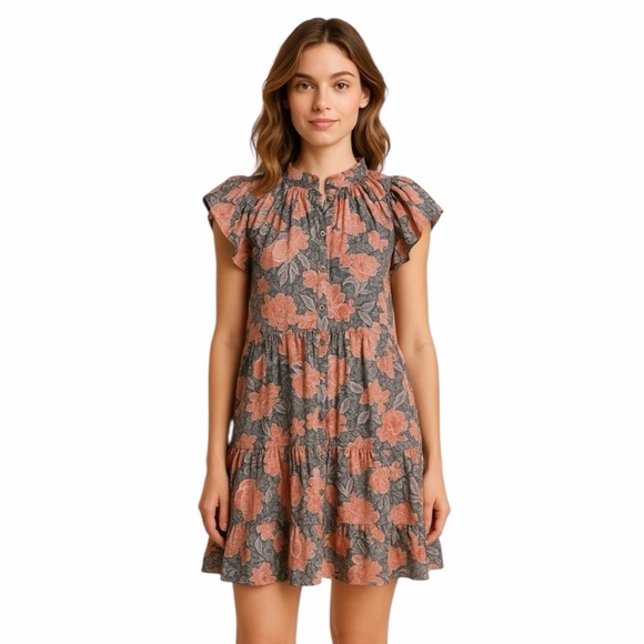 Anthropologie Steele Womens XS Floral Ruffle Peasant Midi Dress Cottagecore Boho - Picture 1 of 15